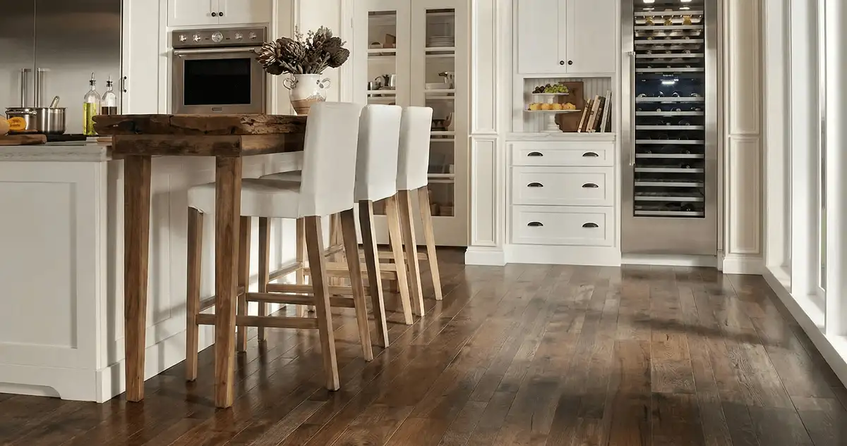 Professionally installed and refinished hardwood flooring in a residential home, showcasing smooth finish and natural wood tones in Orange, CA