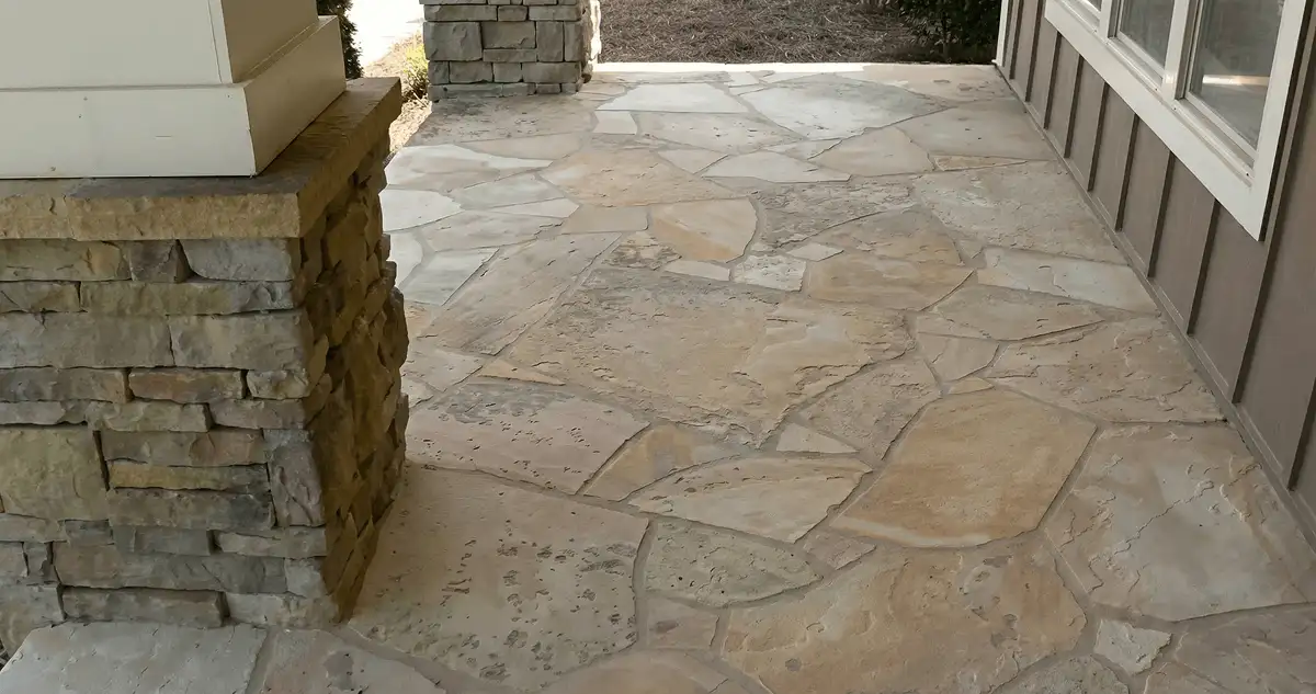 House entrance with professionally installed stone flooring in Orange CA